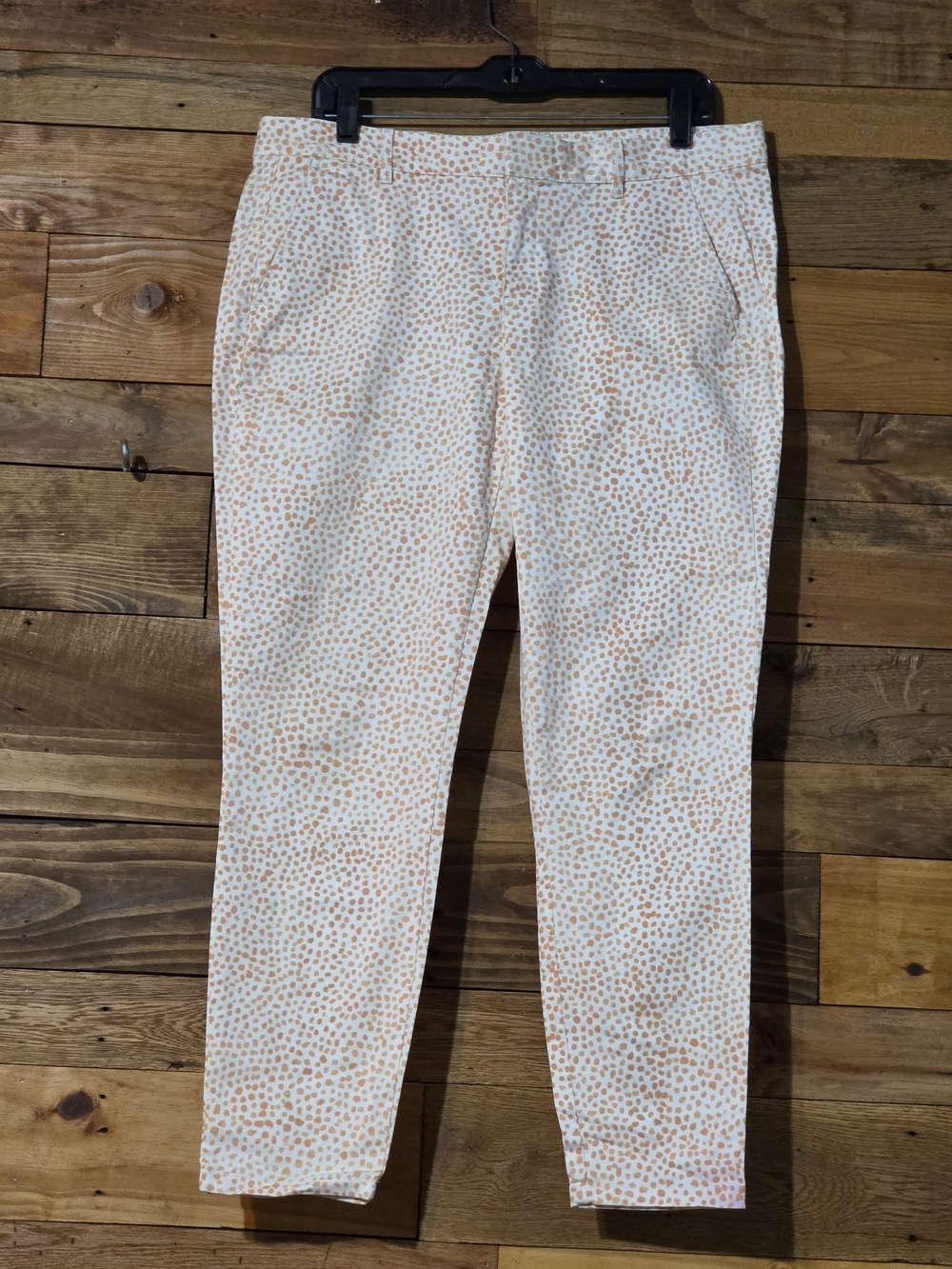 Gap Khakis Skinny Mini Pants Sz 10 White Orange Ankle Abstract Spot Print Preppy